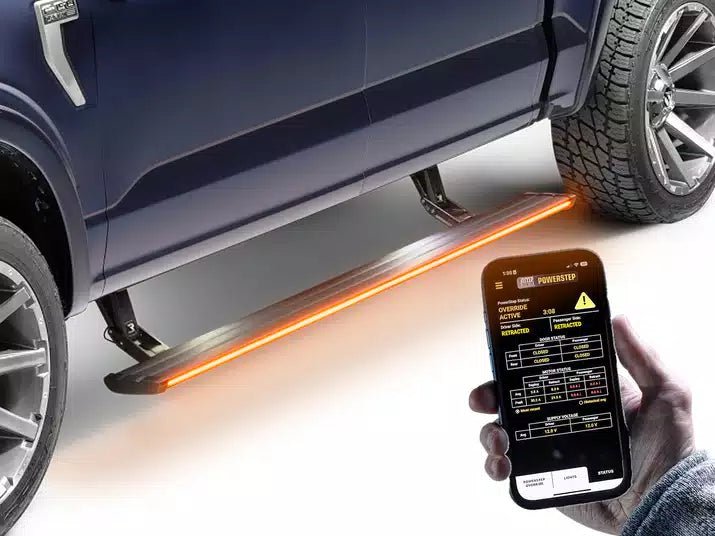 AMP Research 21 - 25 Ford Bronco 4dr PowerStep Vision w/ LED Glow Lighting Nerf Bars & Running Boards offroad accessory | Iron Ridge Offroad