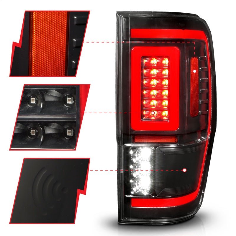 ANZO 19 - 22 Ford Ranger Full LED Taillights w/ Lightbar Sequential Signal Black Housing/Clear Lens Lights offroad accessory | Iron Ridge Offroad