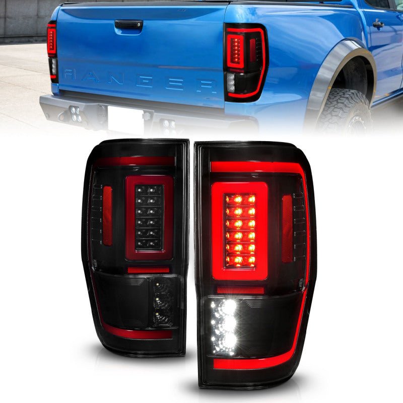 ANZO 19 - 22 Ford Ranger Full LED Taillights w/ Lightbar Sequential Signal Black Housing/Smoke Lens Lights offroad accessory | Iron Ridge Offroad