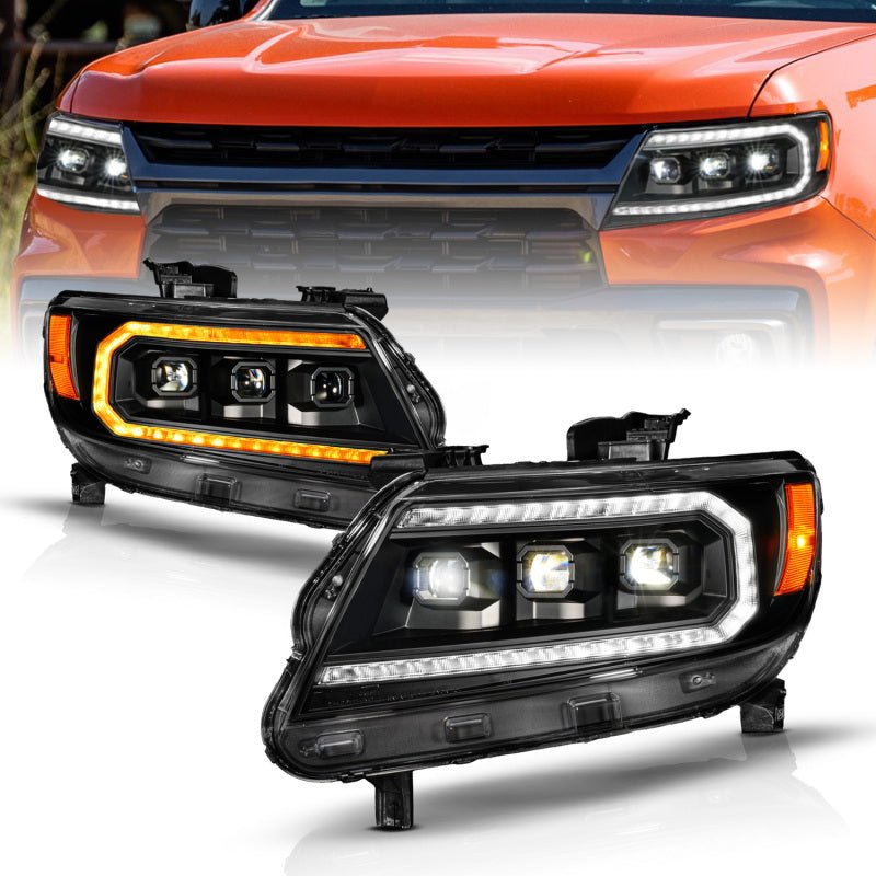 ANZO LED DRL Projector Headlight w/ Sequential Light Bar | Chevy Colorado (15-22) (111634) Lights offroad accessory | Iron Ridge Offroad