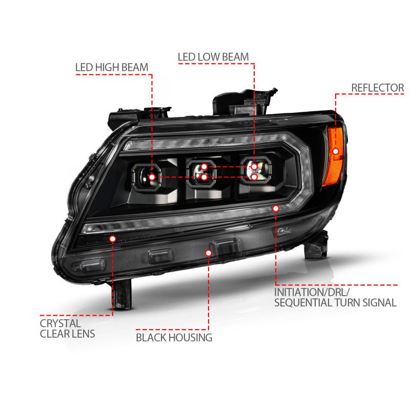 ANZO LED DRL Projector Headlight w/ Sequential Light Bar | Chevy Colorado (15-22) (111634) Lights offroad accessory | Iron Ridge Offroad