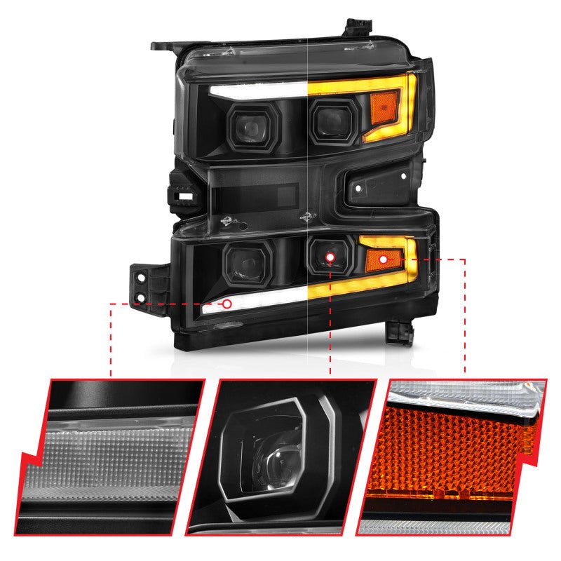 ANZO LED Projector Headlight w/ Light Bar | Chevrolet Silverado 1500 (19-22) (111566-L) Lights offroad accessory | Iron Ridge Offroad