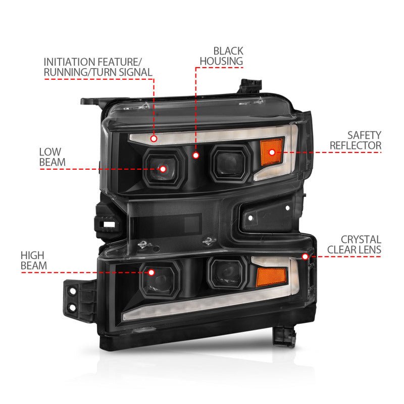 ANZO LED Projector Headlight w/ Light Bar | Chevrolet Silverado 1500 (19-22) (111566-L) Lights offroad accessory | Iron Ridge Offroad