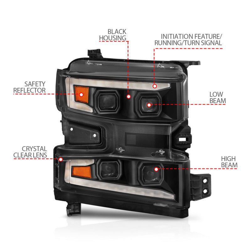 ANZO LED Projector Headlight w/ Light Bar Sequential | Chevrolet Silverado 1500 (19-22) (111566-R) Lights offroad accessory | Iron Ridge Offroad