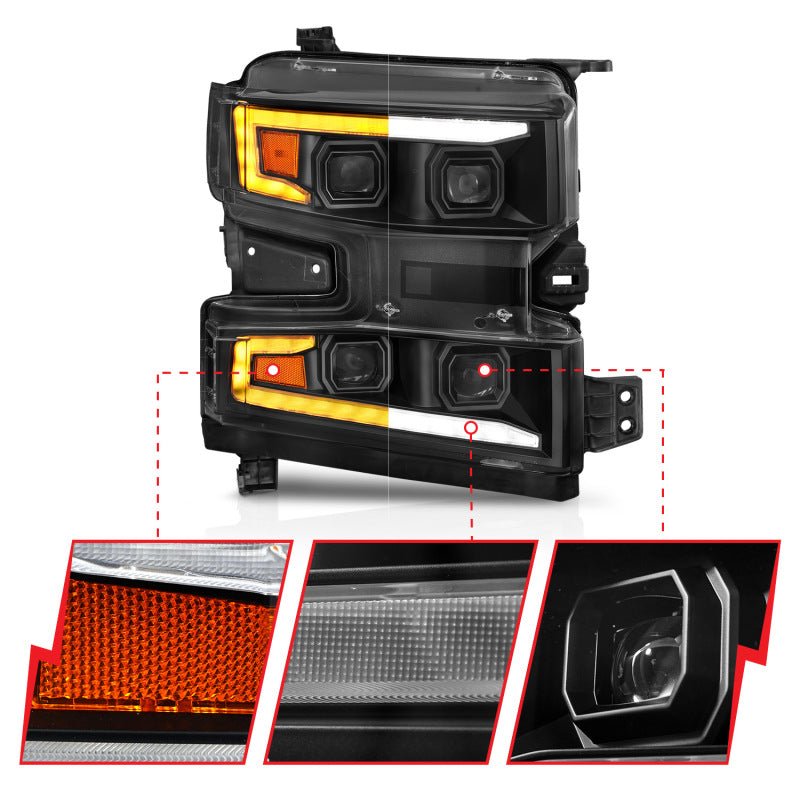 ANZO LED Projector Headlight w/ Light Bar Sequential | Chevrolet Silverado 1500 (19-22) (111566-R) Lights offroad accessory | Iron Ridge Offroad