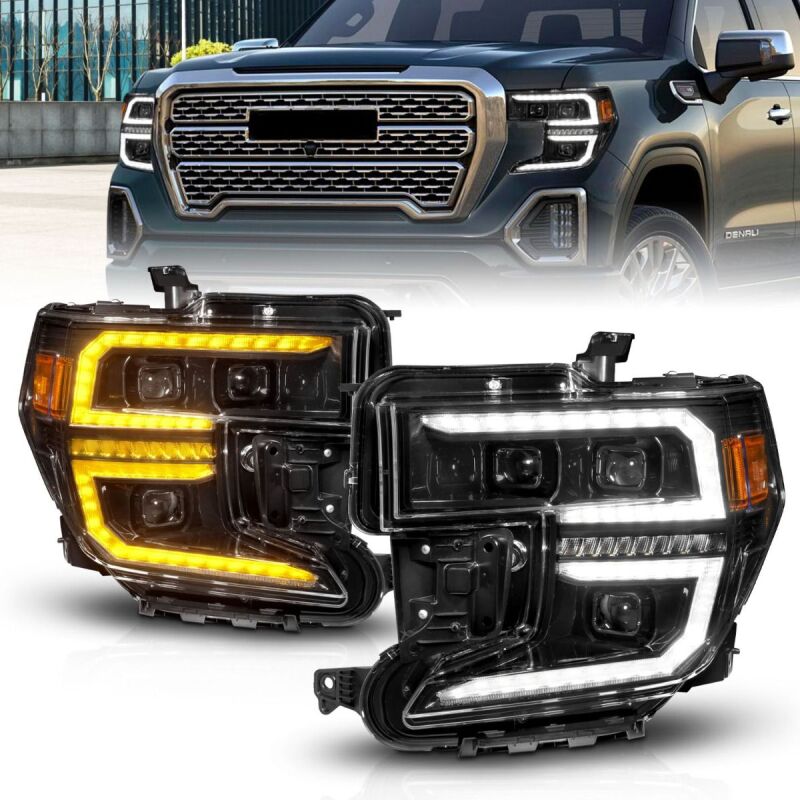ANZO LED Projector Headlights w/ Switchback + Sequential Black | GMC Sierra 1500 (19-21) (111600) Lights offroad accessory | Iron Ridge Offroad