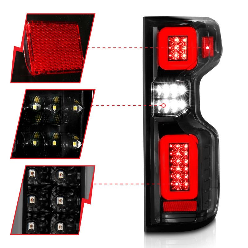 ANZO LED Tail Light Assembly Black Housing Clear Lens G2 | Chevy Silverado (19-21) (311414) Lights offroad accessory | Iron Ridge Offroad