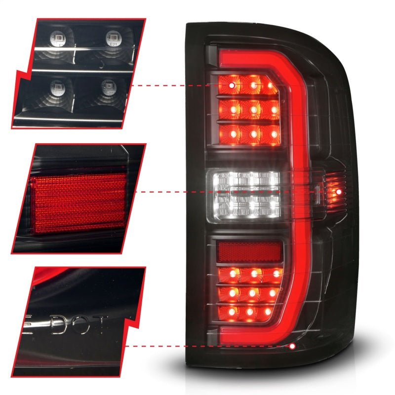 ANZO LED Tail Light Assembly Black Smoke | GMC Sierra 1500/2500/3500 (14-18) (311465) Lights offroad accessory | Iron Ridge Offroad