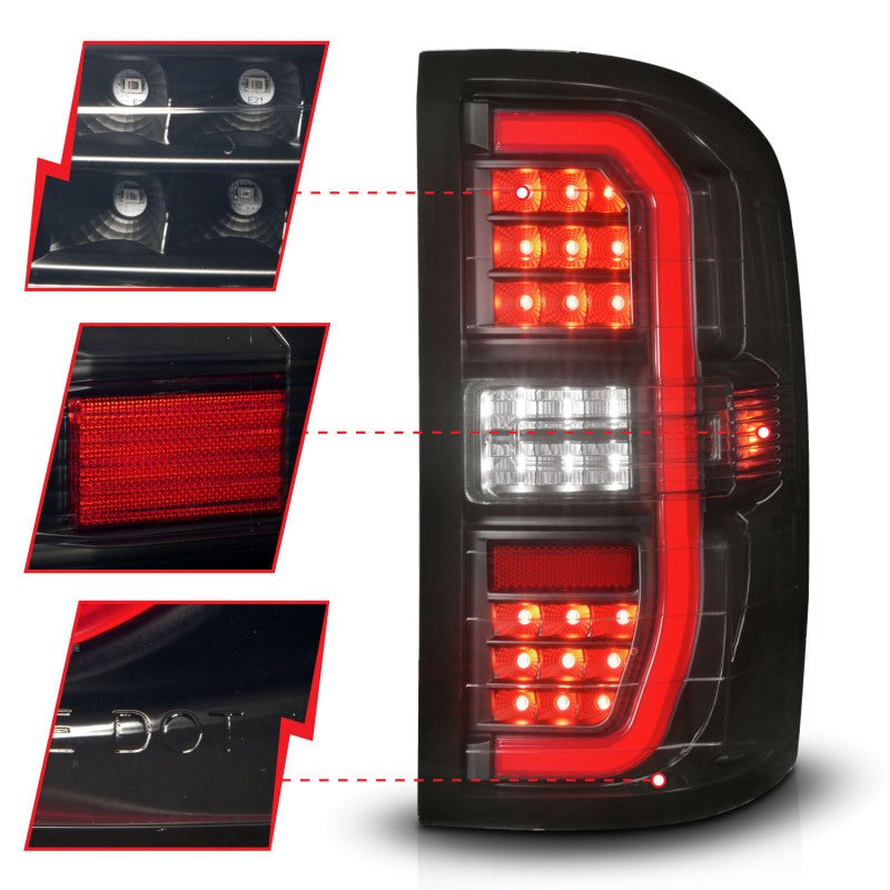 ANZO LED Tail Light Assembly Black Smoke | GMC Sierra 1500/2500/3500 (14-18) (311465) Lights offroad accessory | Iron Ridge Offroad