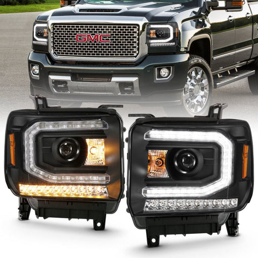 ANZO Plank Style HD Headlight Set w/ Amber Turn | GMC Sierra 1500/2500/3500 (16-19) (111485) Lights offroad accessory | Iron Ridge Offroad