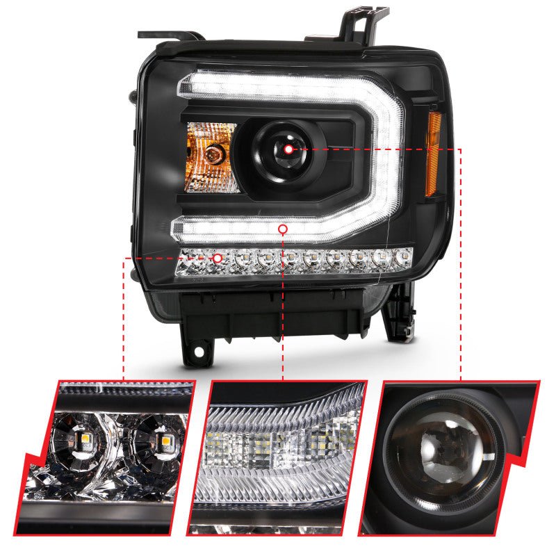 ANZO Plank Style HD Headlight Set w/ Amber Turn | GMC Sierra 1500/2500/3500 (16-19) (111485) Lights offroad accessory | Iron Ridge Offroad