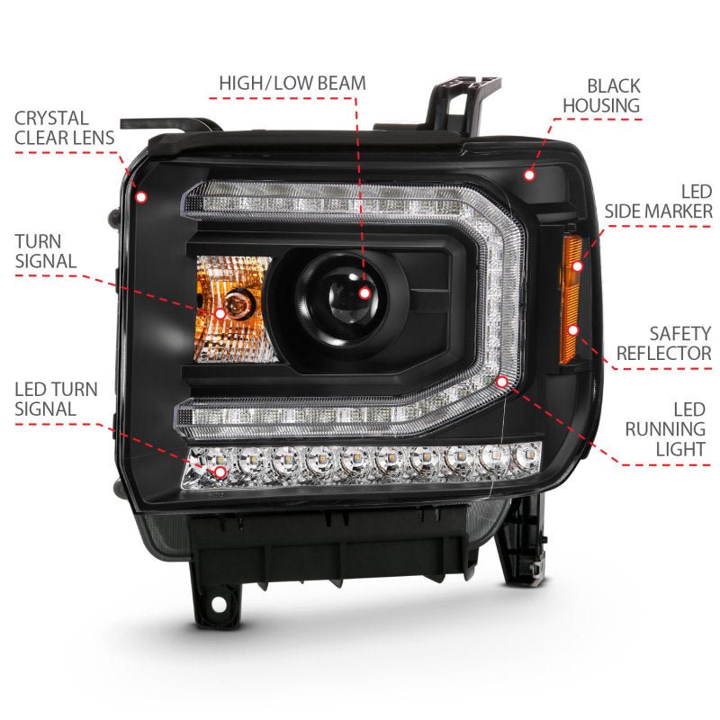 ANZO Plank Style HD Headlight Set w/ Amber Turn | GMC Sierra 1500/2500/3500 (16-19) (111485) Lights offroad accessory | Iron Ridge Offroad