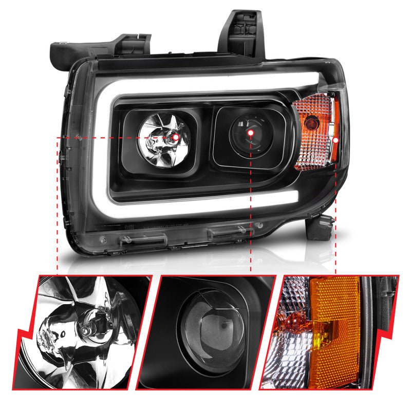 ANZO Projector Headlight Set w/ Plank Style Design Black w/ Amber | GMC Canyon (15+) (111381) Lights offroad accessory | Iron Ridge Offroad