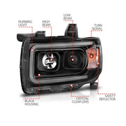 ANZO Projector Headlight Set w/ Plank Style Design Black w/ Amber | GMC Canyon (15+) (111381) Lights offroad accessory | Iron Ridge Offroad