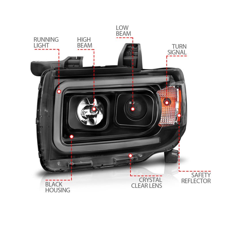 ANZO Projector Headlight Set w/ Plank Style Design Black w/ Amber | GMC Canyon (15+) (111381) Lights offroad accessory | Iron Ridge Offroad