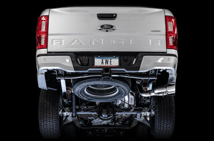 AWE Tuning 2019 - 2023 Ford Ranger 0FG Performance Exhaust System w/Chrome Silver Tips & Bash Guard Exhaust offroad accessory | Iron Ridge Offroad