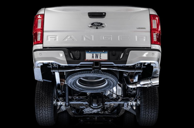 AWE Tuning 2019 - 2023 Ford Ranger 0FG Performance Exhaust System w/Chrome Silver Tips & Bash Guard Exhaust offroad accessory | Iron Ridge Offroad