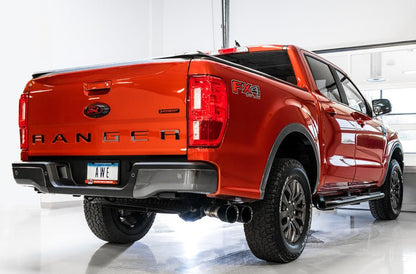 AWE Tuning 2019 - 2023 Ford Ranger 0FG Performance Exhaust System w/Diamond Black Tips & Rock Guard Exhaust offroad accessory | Iron Ridge Offroad