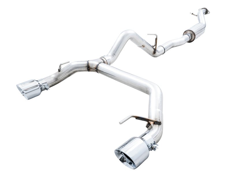 AWE Tuning 2021+ Ford Bronco 0FG Dual Rear Exit Exhaust w/Chrome Silver Tips & Bash Guard Exhaust offroad accessory | Iron Ridge Offroad