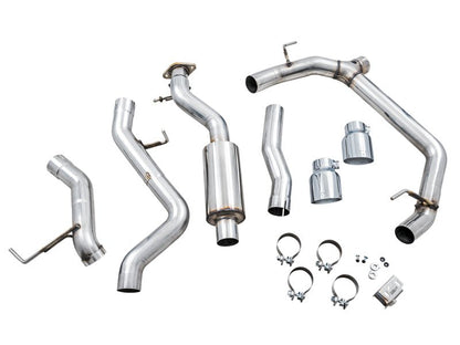 AWE Tuning 2021+ Ford Bronco 0FG Dual Rear Exit Exhaust w/Chrome Silver Tips & Bash Guard Exhaust offroad accessory | Iron Ridge Offroad