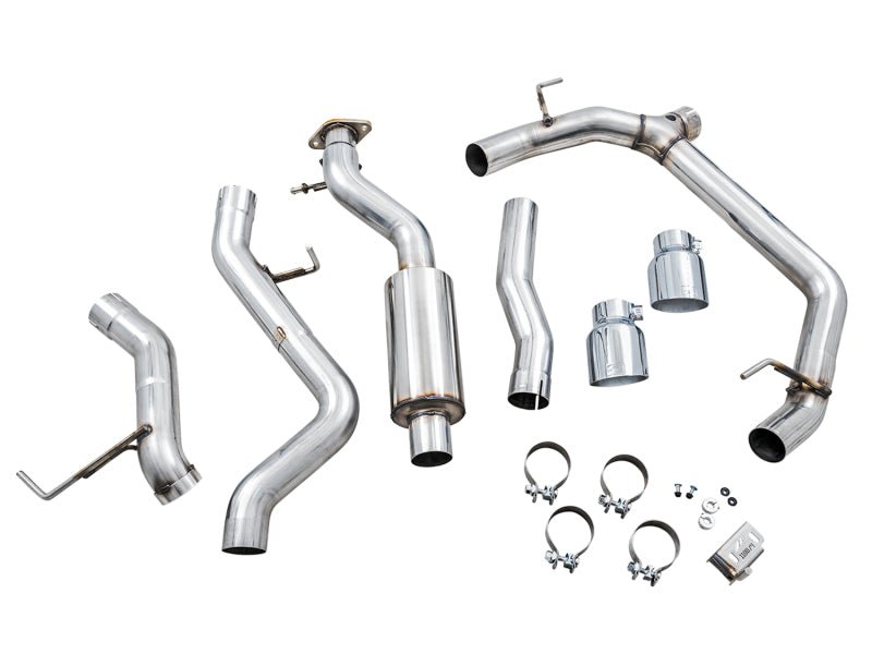 AWE Tuning 2021+ Ford Bronco 0FG Dual Rear Exit Exhaust w/Chrome Silver Tips & Bash Guard Exhaust offroad accessory | Iron Ridge Offroad