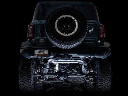 AWE Tuning 2021+ Ford Bronco 0FG Dual Rear Exit Exhaust w/Diamond Black Tips & Bash Guard Exhaust offroad accessory | Iron Ridge Offroad