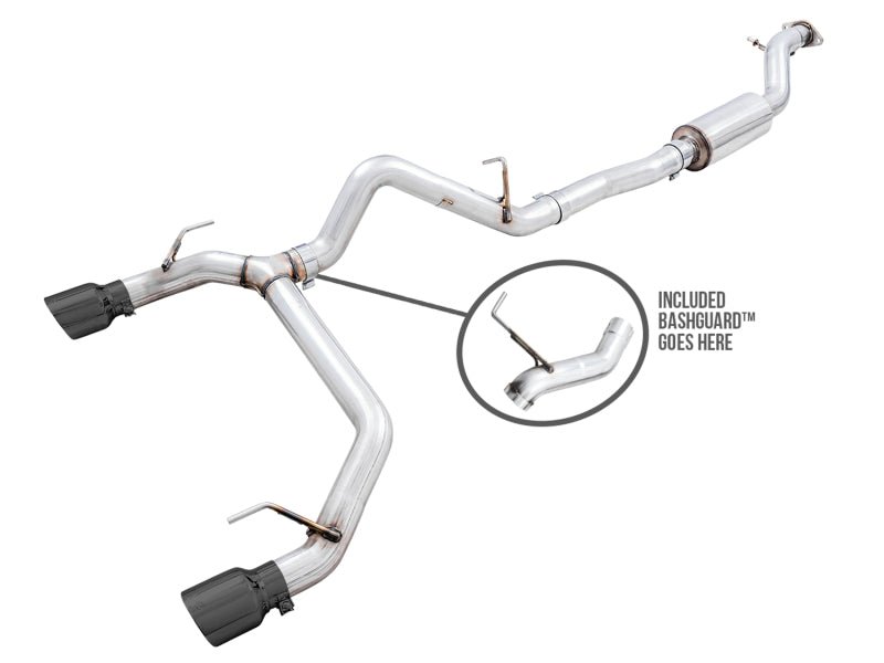 AWE Tuning 2021+ Ford Bronco 0FG Dual Rear Exit Exhaust w/Diamond Black Tips & Bash Guard Exhaust offroad accessory | Iron Ridge Offroad