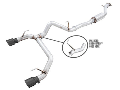 AWE Tuning 2021+ Ford Bronco 0FG Dual Rear Exit Exhaust w/Diamond Black Tips & Bash Guard Exhaust offroad accessory | Iron Ridge Offroad