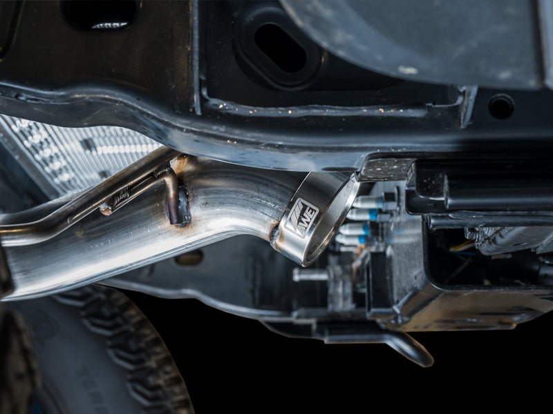 AWE Tuning 2021+ Ford Bronco 0FG Dual Rear Exit Exhaust w/Diamond Black Tips & Bash Guard Exhaust offroad accessory | Iron Ridge Offroad