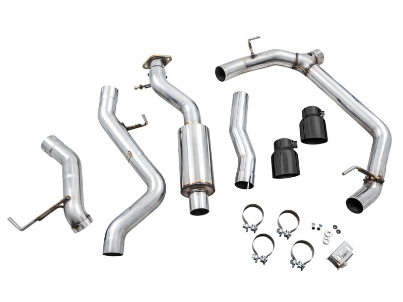 AWE Tuning 2021+ Ford Bronco 0FG Dual Rear Exit Exhaust w/Diamond Black Tips & Bash Guard Exhaust offroad accessory | Iron Ridge Offroad