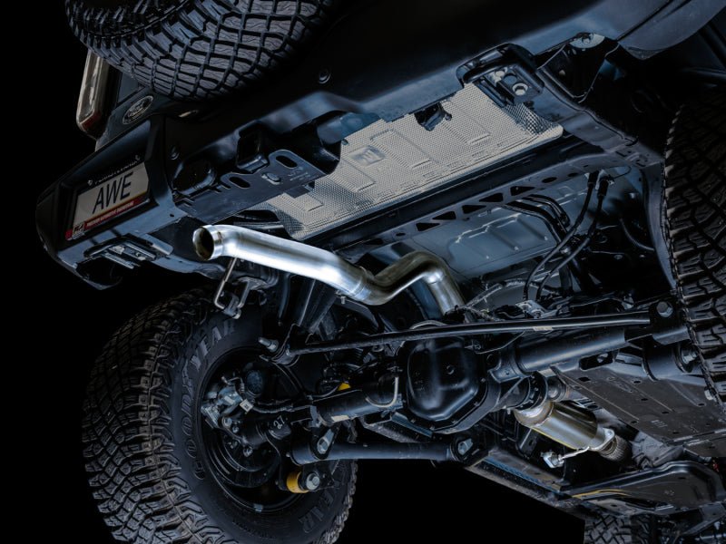 AWE Tuning 2021+ Ford Bronco 0FG Exhaust (No Tips) w/ Bash Guard Exhaust offroad accessory | Iron Ridge Offroad