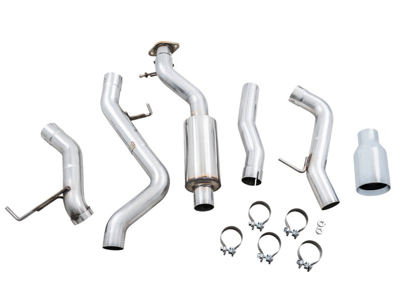 AWE Tuning 2021+ Ford Bronco 0FG Single Rear Exit Exhaust w/Chrome Silver Tip & Bash Guard Exhaust offroad accessory | Iron Ridge Offroad