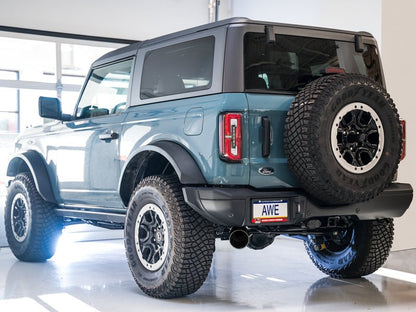 AWE Tuning 2021+ Ford Bronco 0FG Single Rear Exit Exhaust w/Diamond Black Tip & Bash Guard Exhaust offroad accessory | Iron Ridge Offroad