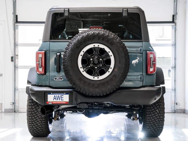 AWE Tuning 2021+ Ford Bronco 0FG Single Rear Exit Exhaust w/Diamond Black Tip & Bash Guard Exhaust offroad accessory | Iron Ridge Offroad