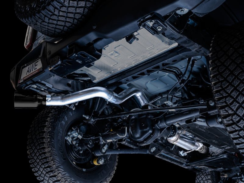 AWE Tuning 2021+ Ford Bronco 0FG Single Rear Exit Exhaust w/Diamond Black Tip & Bash Guard Exhaust offroad accessory | Iron Ridge Offroad