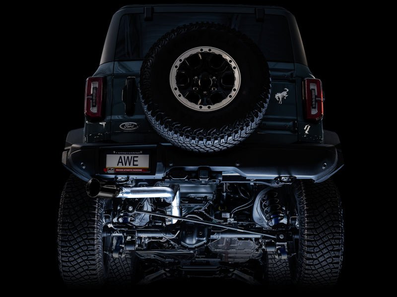 AWE Tuning 2021+ Ford Bronco 0FG Single Rear Exit Exhaust w/Diamond Black Tip & Bash Guard Exhaust offroad accessory | Iron Ridge Offroad