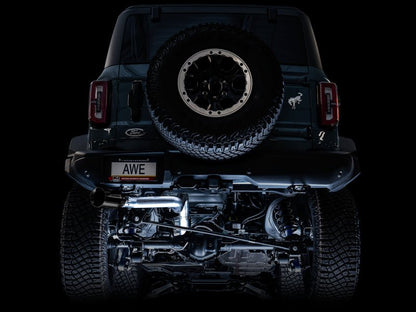 AWE Tuning 2021+ Ford Bronco 0FG Single Rear Exit Exhaust w/Diamond Black Tip & Bash Guard Exhaust offroad accessory | Iron Ridge Offroad