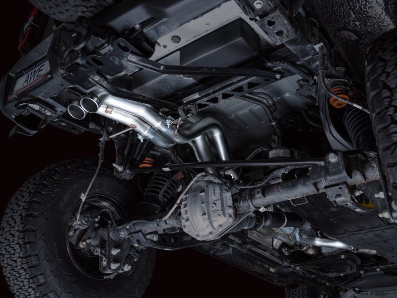AWE Tuning 2021+ Ford Bronco Raptor 4WD Dual BashGuards Cat - Back SwitchPath Exhaust (No Tips) Exhaust offroad accessory | Iron Ridge Offroad