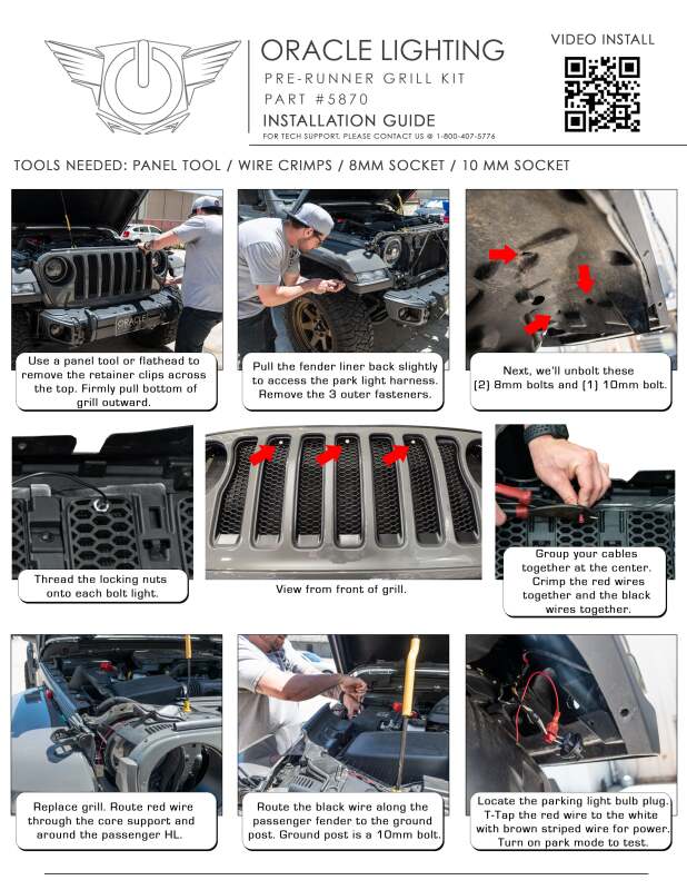 Oracle Lighting Pre-Runner Style LED Grille Kit: Jeep Wrangler 2018-2023 (5870-001)