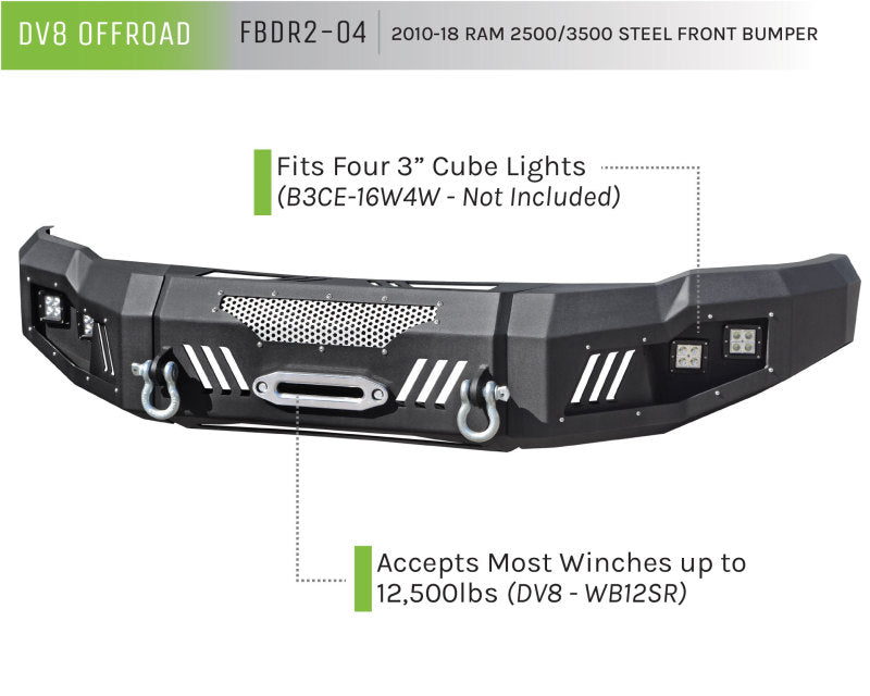 DV8 Offroad Front Bumper: Dodge Ram 2500 / 3500 (10-18) - Sand Texture Black