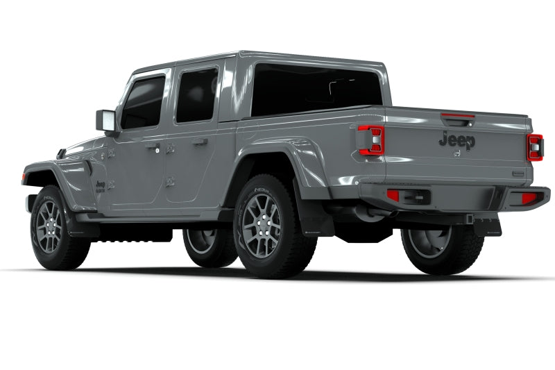 Rally Armor Black Mud Flap: Jeep Gladiator 2020-2024 w/ Metallic Black Logo