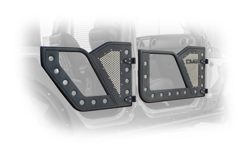 DV8 Offroad Front Rock Doors w/ Perforated Aluminum Mesh (FRONT): Jeep Wrangler / Gladiator (18-21)