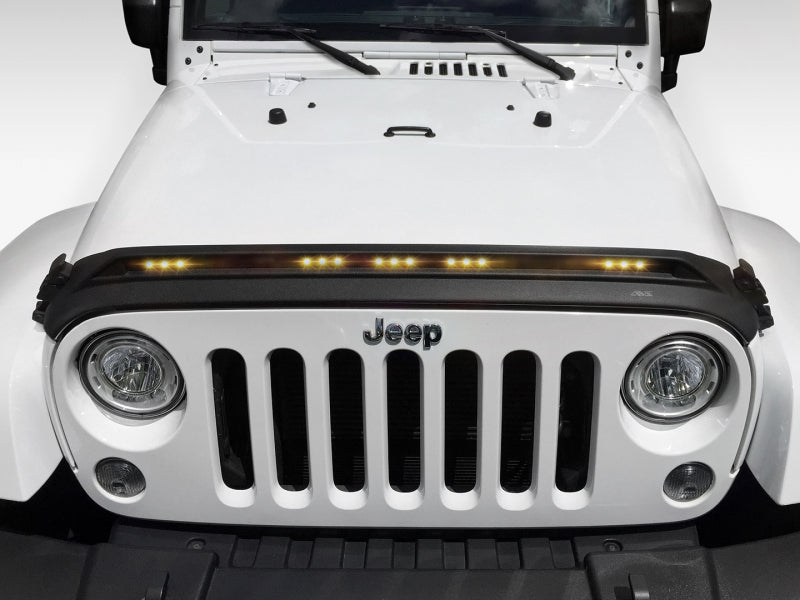AVS Aeroskin Low Profile Hood Shield w/ Lights (Black): Jeep Wrangler JK 2007 - 2018