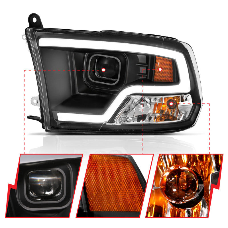 ANZO Plank Style Projector Headlights w/ Halo (Black): Dodge Ram 1500 2009 - 2018