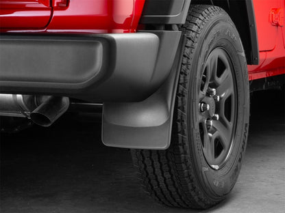 WeatherTech Rear MudFlaps (2PC, Black): Jeep Wrangler 2018 - 2025 (w/OUT Safety Group Package)