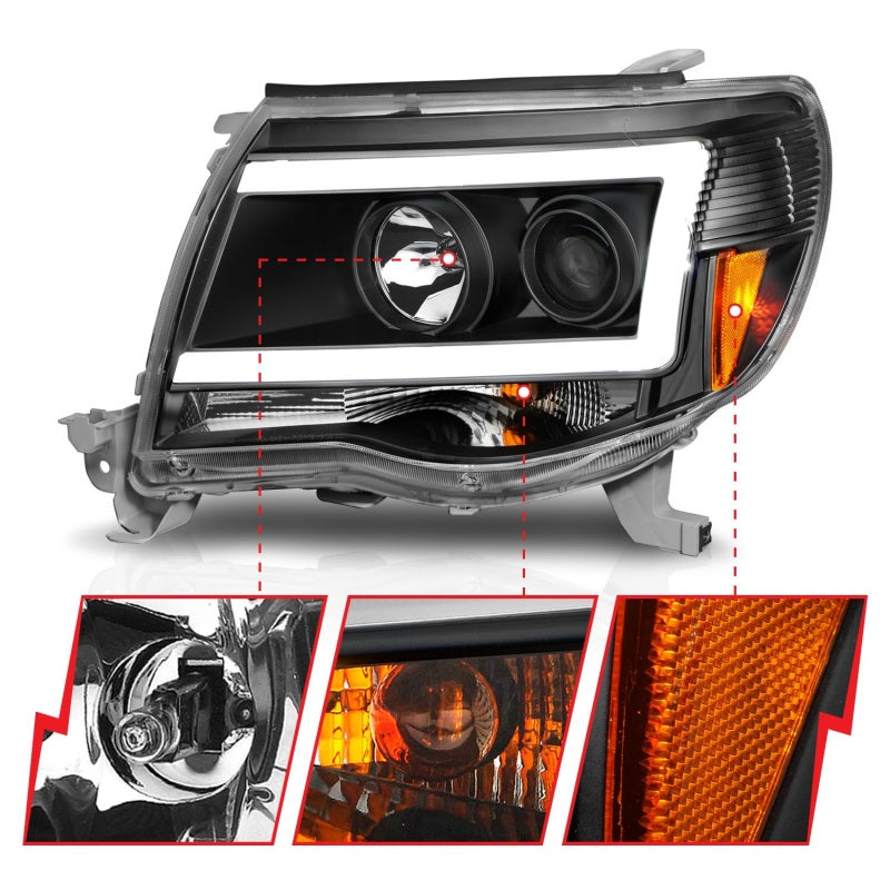 ANZO Projector Headlight Set w/ C Light Bar | Toyota Tacoma (05-11) (111517)