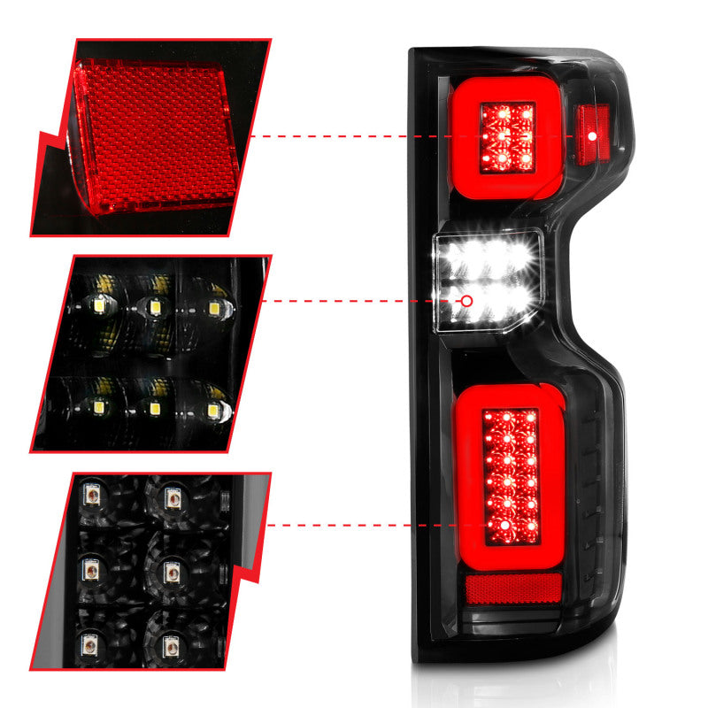 ANZO LED Tail Light Assembly Black Housing Clear Lens G2 | Chevy Silverado (19-21) (311414)