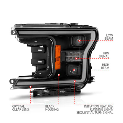 ANZO LED Projector Headlight w/ Light Bar Switchback Sequential Black | Ford F-150 (18-20) (111570)