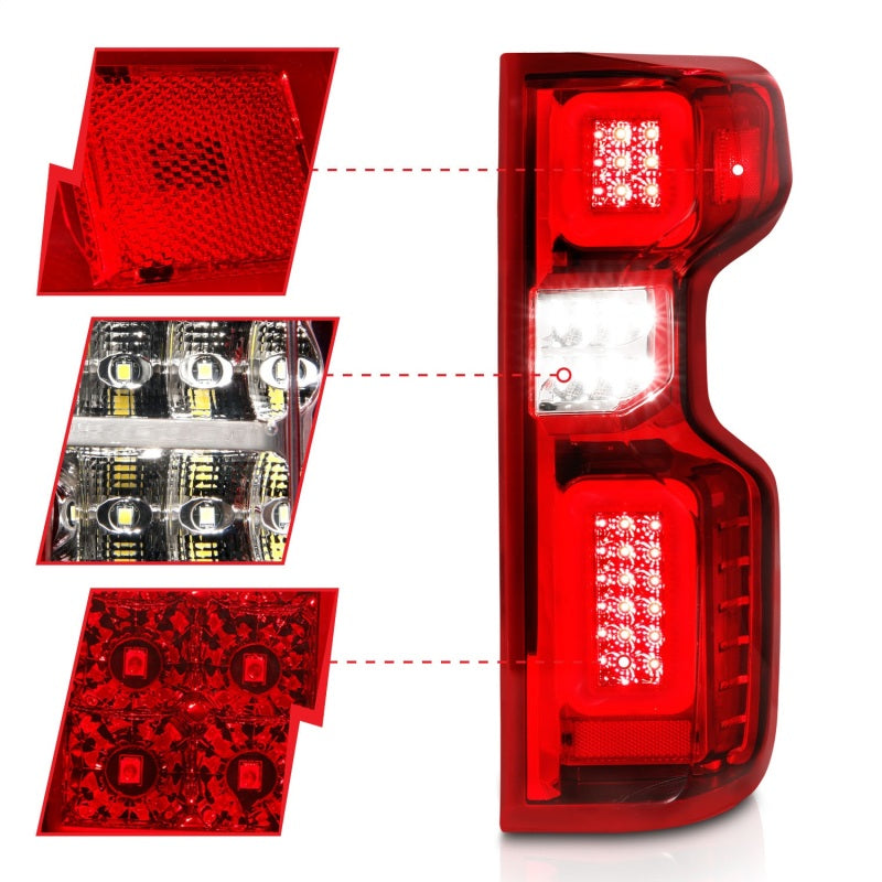 ANZO LED Tail Light Assembly Chrome Housing Red/Clear Lens G2 | Chevy Silverado (19-21) (311416)