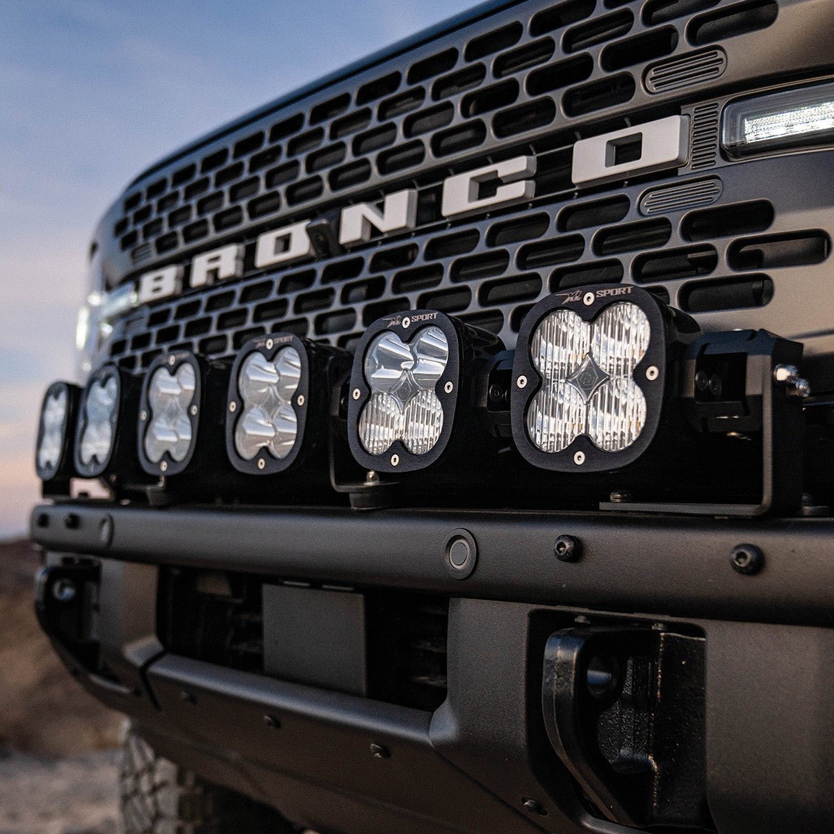 Baja Designs 6 XL Linkable Light Bar Kit - 2021+ Ford Bronco w/ Steel Bumper Lights offroad accessory | Iron Ridge Offroad